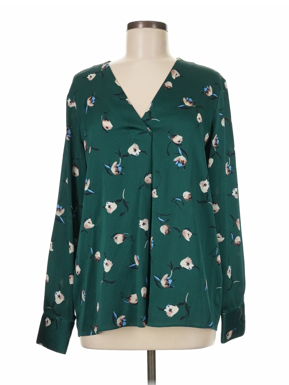 Banana Republic Dark Teal Floral V-Neck Blouse